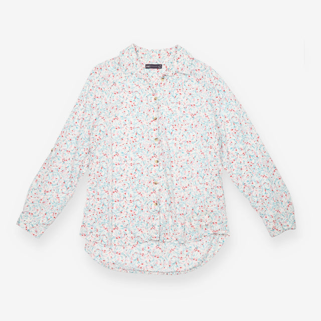 Shirt Ivory Mix Floral Printed Roll Sleeve Button 