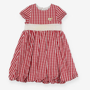 Dress SS red white check lined puffa hem