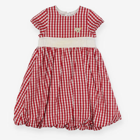 Dress SS red white check lined puffa hem
