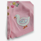 Cardigan pink wood buttons flowers geese bottom