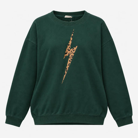 Sweatshirt Forest Green Leopard Print Lightning Bo