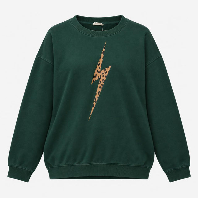 Sweatshirt Forest Green Leopard Print Lightning Bo