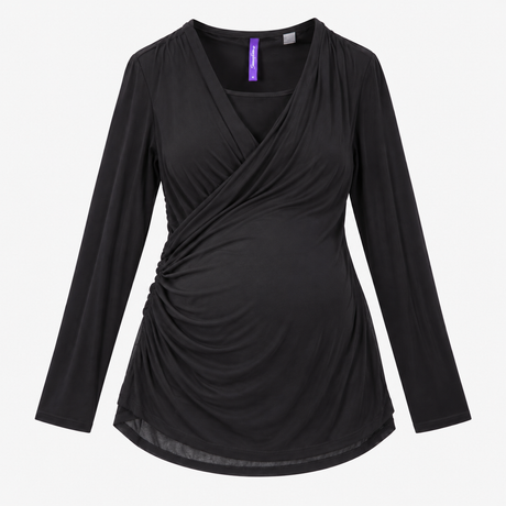 Black Chiffon Panel Long Sleeve Maternity Nursing 