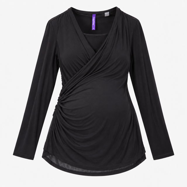 Black Chiffon Panel Long Sleeve Maternity Nursing 