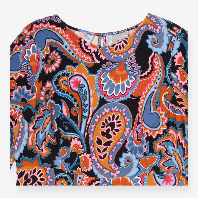 Midi Dress Black Multicolour Large Paisley Print