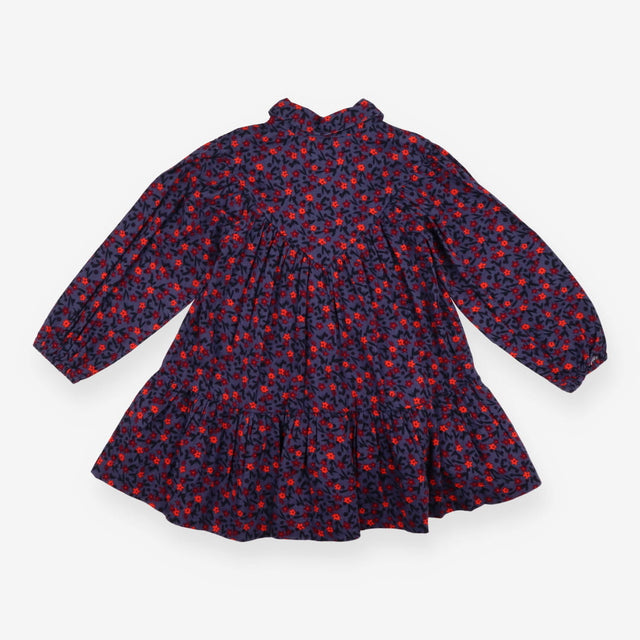 Dark denim dress with red and orange flowers