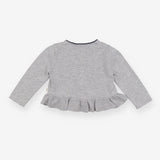Grey knit cardigan frill hem