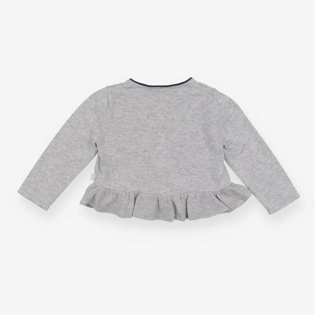 Grey knit cardigan frill hem