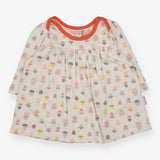 Dress Cream Long Sleeve Acorn Print with Orange Tr