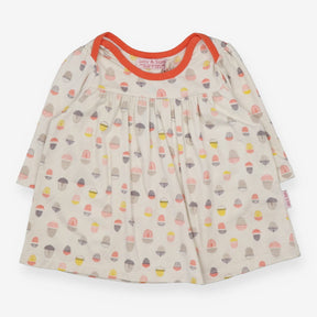 Dress Cream Long Sleeve Acorn Print with Orange Tr