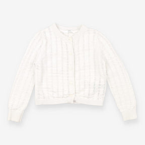Cardigan white lacey flower buttons