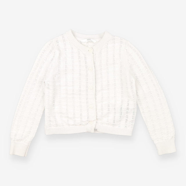 Cardigan white lacey flower buttons
