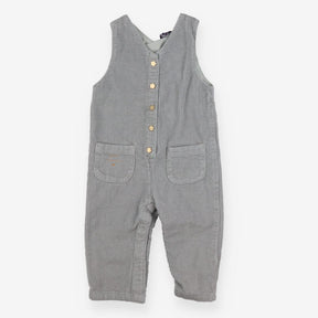 Green cord dungarees with gold flower poppers