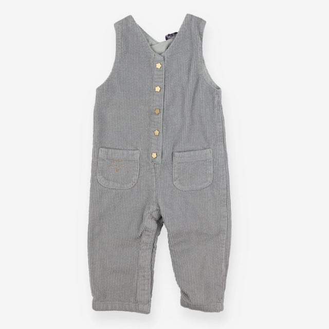 Green cord dungarees with gold flower poppers