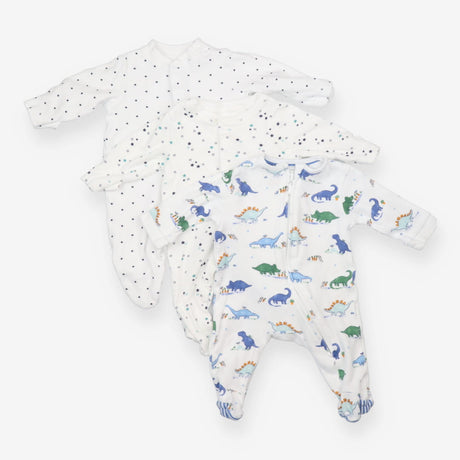 Sleepsuits White Stars and Dinosaurs