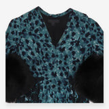 Prorsum Teal Printed Fur Trimmed Dress