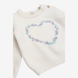 Sweater Knit Cream with Flower Heart Applique