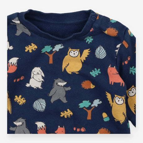 Navy sweater with woodland animal print