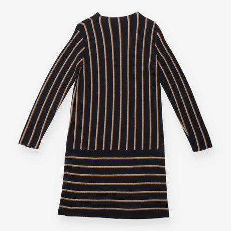 Knit Dress Black Mustard Striped Long Sleeve