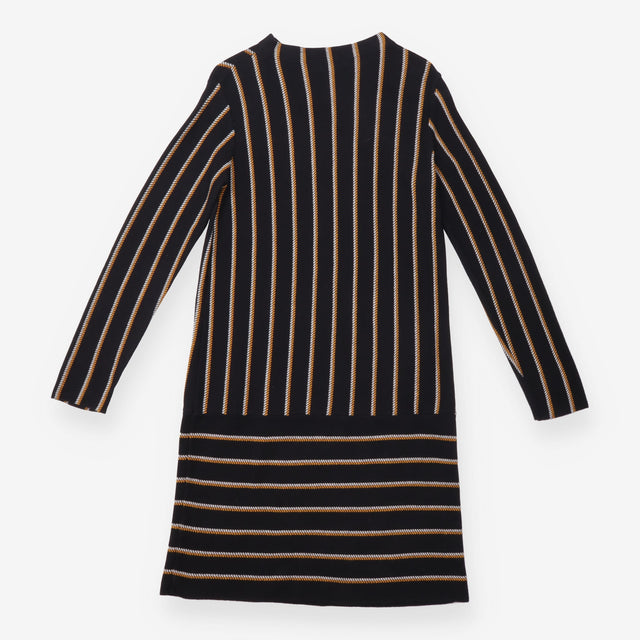 Knit Dress Black Mustard Striped Long Sleeve