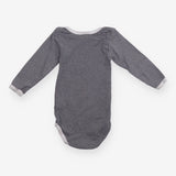 Bodysuit LS blue white stripe white edging