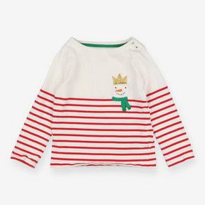 T-shirt Long Sleeve Red Stripe Snowman with Crown