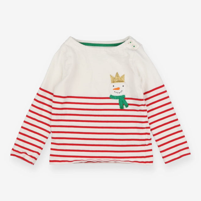 T-shirt Long Sleeve Red Stripe Snowman with Crown