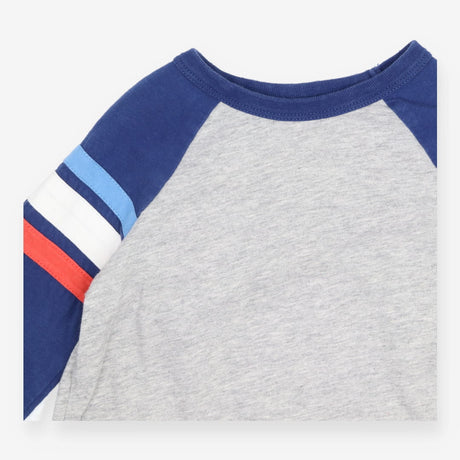 Tee LS grey blue sleeve colour stripes