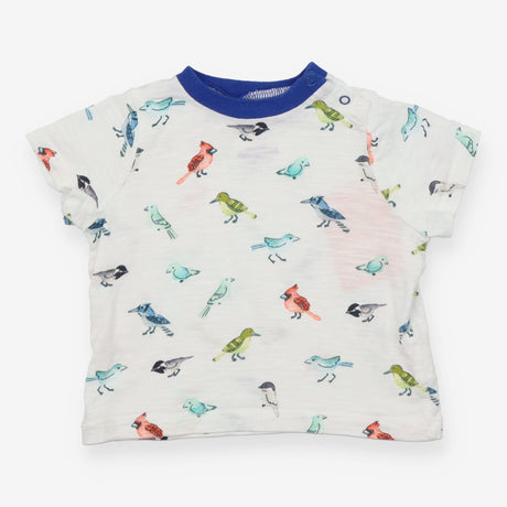 T-shirt white and blue collar birds 