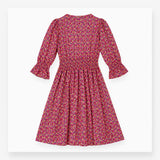 Midi Dress Dark Floral Print Pink Orange Long Slee