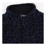 Jacket Navy Leopard Print Sherpa Fleece Full Zip