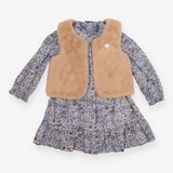 Tiered Jersey Dress Blue Ditsy Floral and Sleevele
