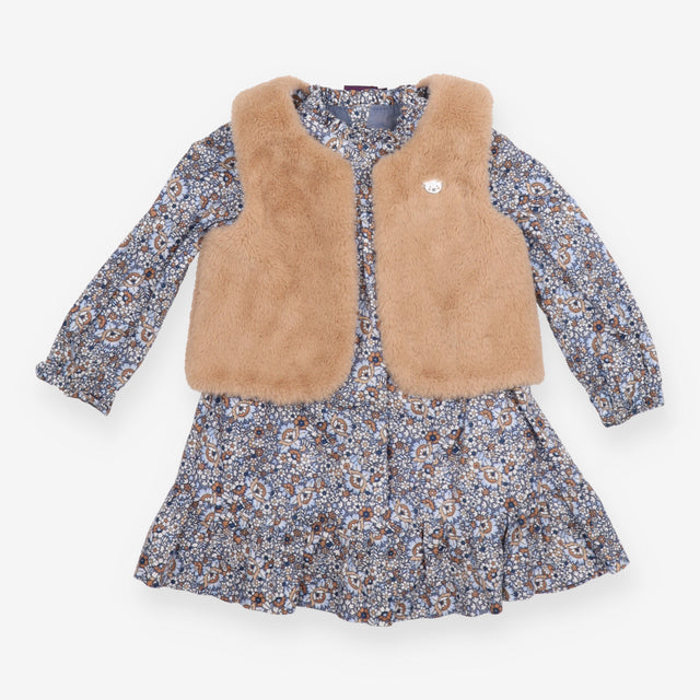 Tiered Jersey Dress Blue Ditsy Floral and Sleevele