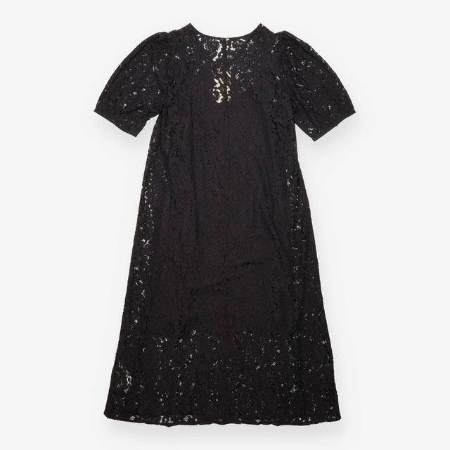 Midi Dress Black Floral Lace Short Sleeve