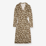 Wrap Dress Khaki Leopard Print Ruffle Long Sleeve