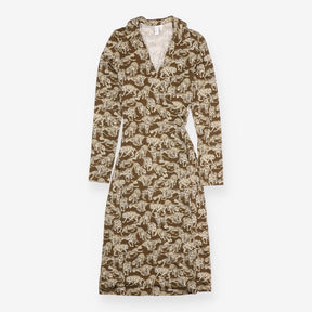 Wrap Dress Khaki Leopard Print Ruffle Long Sleeve