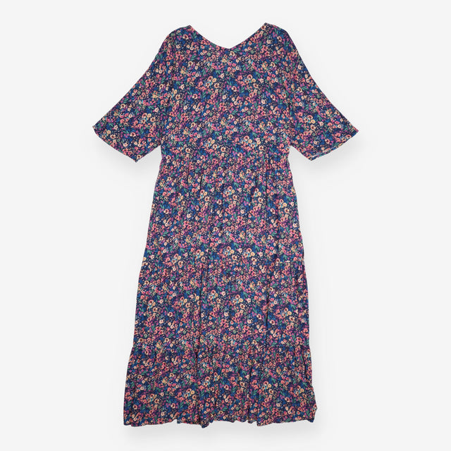 Maxi Dress Navy Multicolour Floral V Neck Tiered