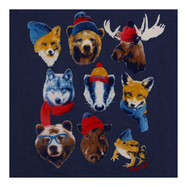 T-shirt navy long sleeve velour animal faces