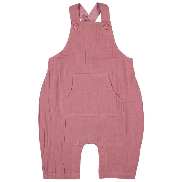Baby dungarees pink muslin