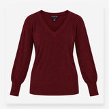 V Neck Metallic Shimmer Knit Jumper Berry Burgundy