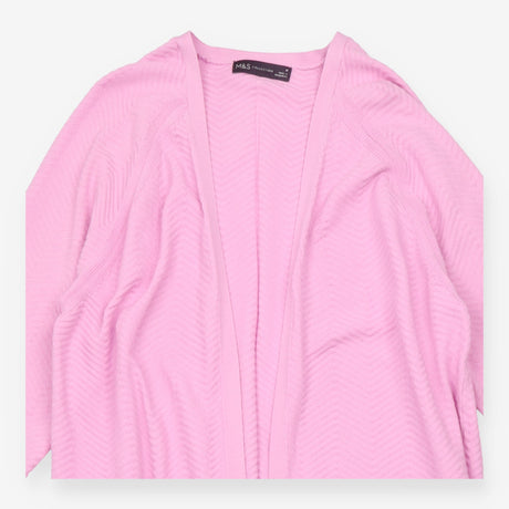 Cardigan Pink Textured Chevron Knit Open Front Lon