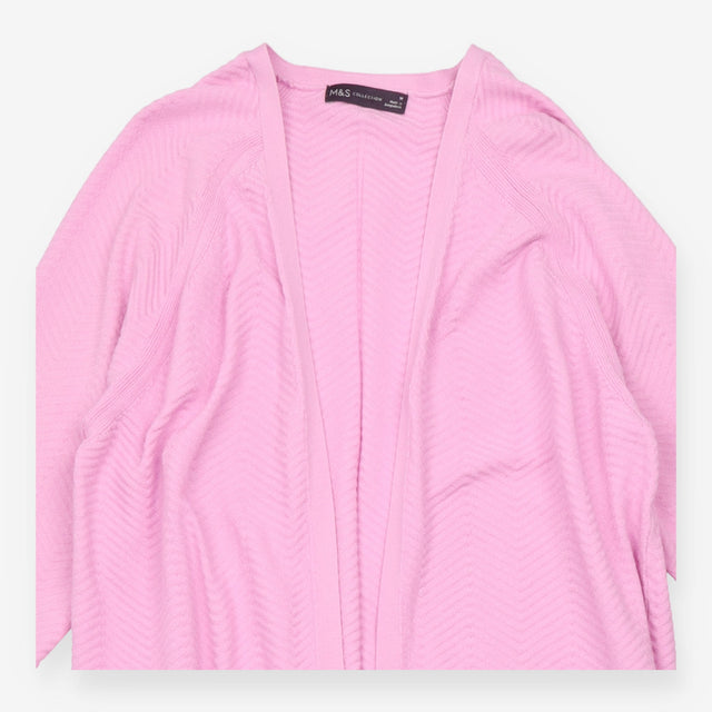Cardigan Pink Textured Chevron Knit Open Front Lon