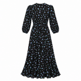 Dress Black Floral Maxi V-Neck Front Twist Long Sl