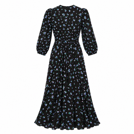Dress Black Floral Maxi V-Neck Front Twist Long Sl