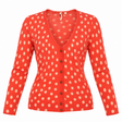 Cardigan Polka Dot Coral Red Cotton V-Neck Long Sl