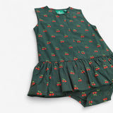 Olive Cherries Button Ruffle Romper