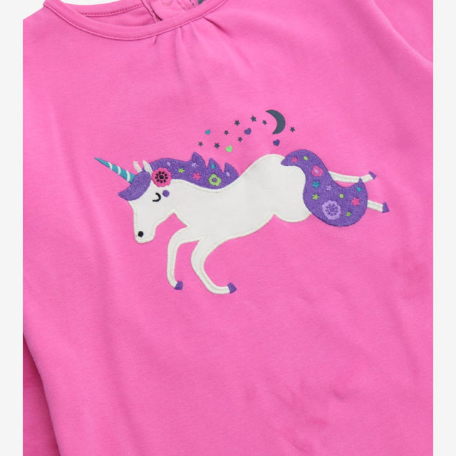 T-shirt long sleeve pink with unicorn applique