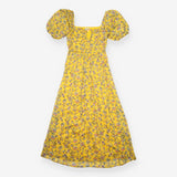 Boden Ochre Yellow Floral Metallic Lurex Smocked M