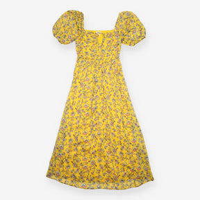 Boden Ochre Yellow Floral Metallic Lurex Smocked M