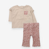 Outfit Cream Long Sleeved Frill Top with Pink Flow